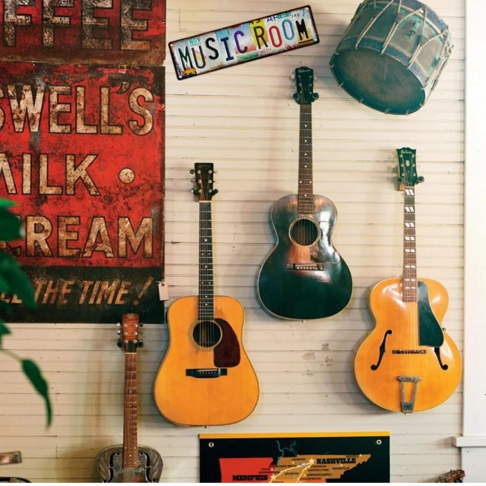 Vintage Style 'Music Room' Metal Wall Sign - Multicolor